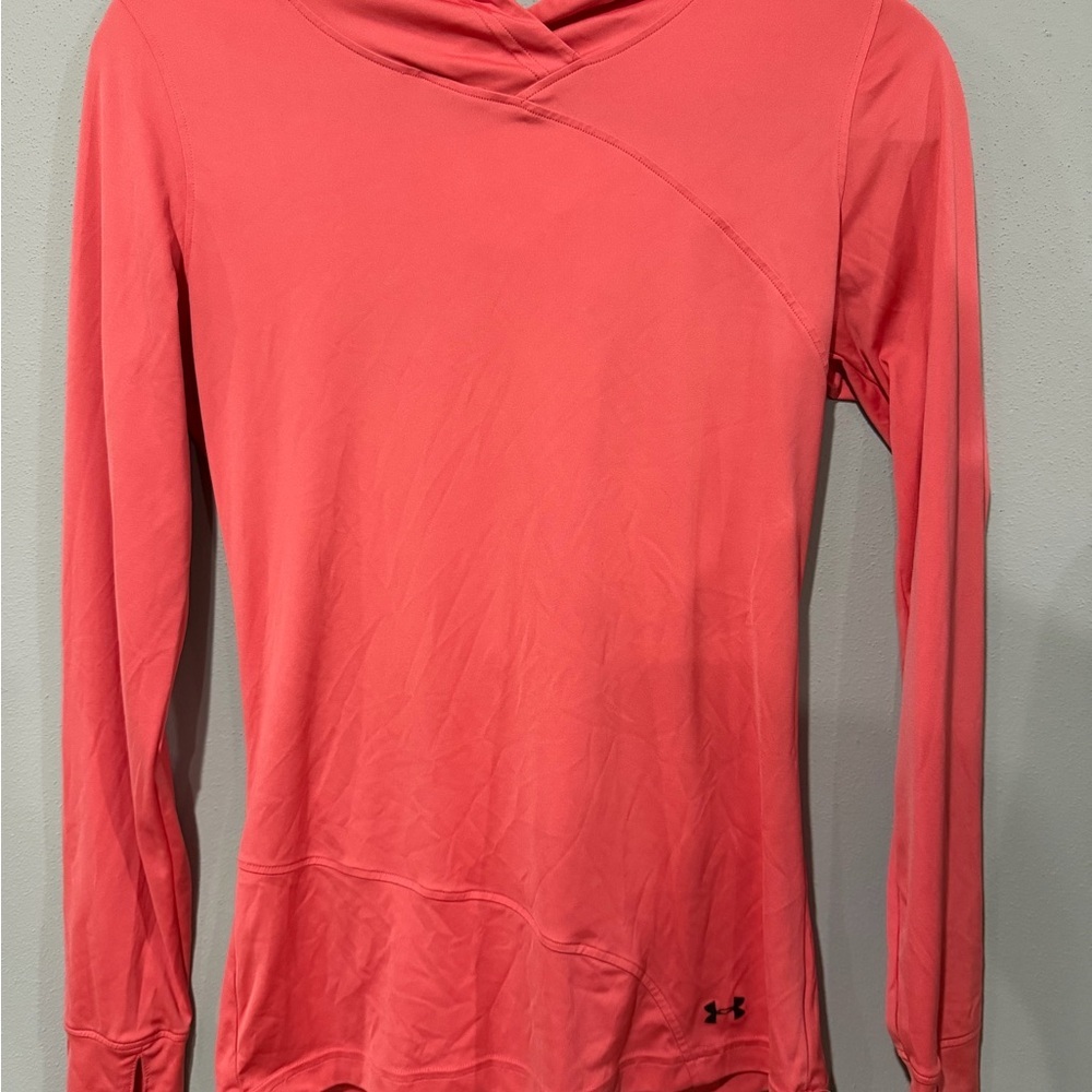 Under Armour UA HeatGear Fitted Running Hoodie Coral Pink Size MD